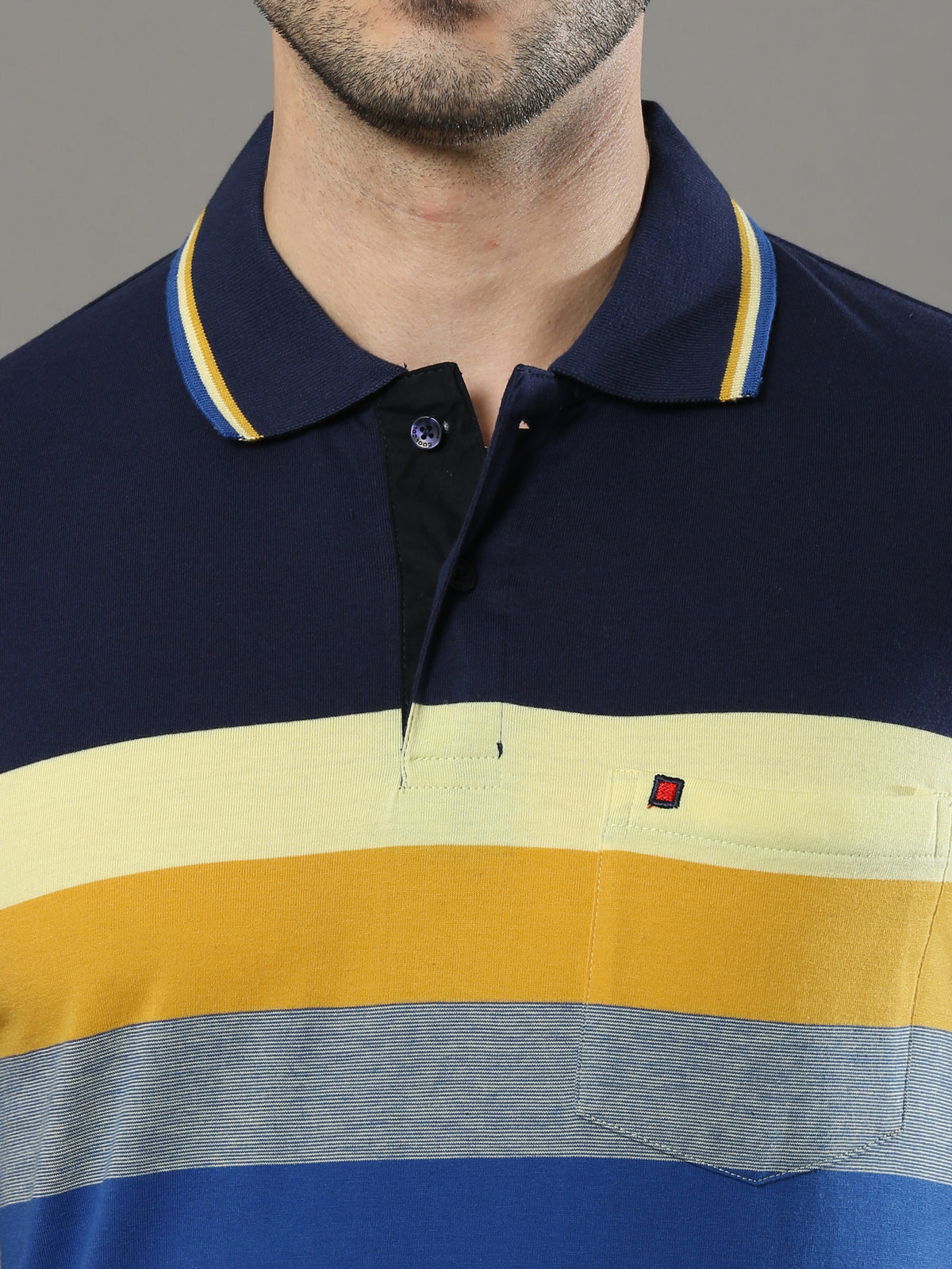 Men's Multicolors Regular Fit Stripes Polo Neck Half Sleeves T-Shirt