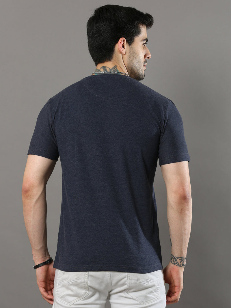 Shop Men's Blue Printed Regular Fit Half Sleeves Crew Neck T-Shirt Online.