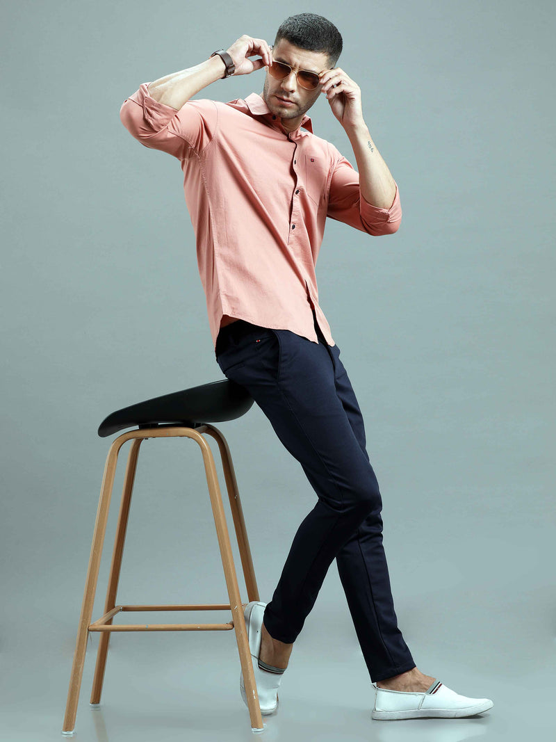 Shop Men's Orange Slim Fit Solid Full Sleeves Casual Shirts Online.