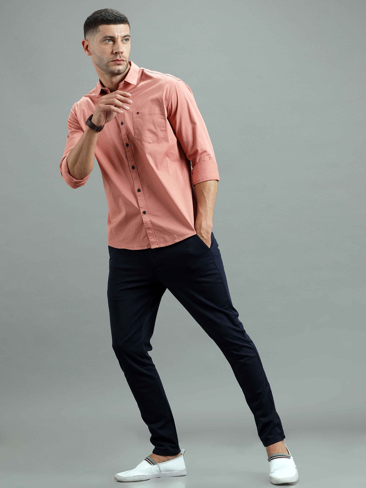 Shop Men's Orange Slim Fit Solid Full Sleeves Casual Shirts Online.