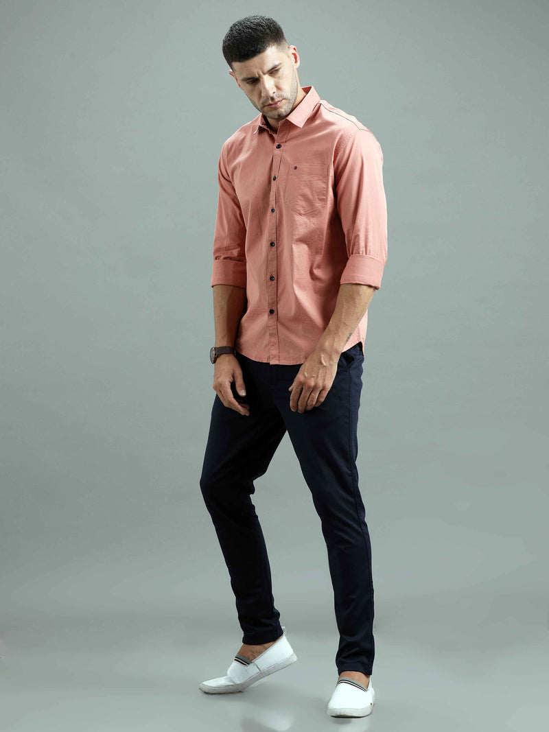 Shop Men's Orange Slim Fit Solid Full Sleeves Casual Shirts Online.