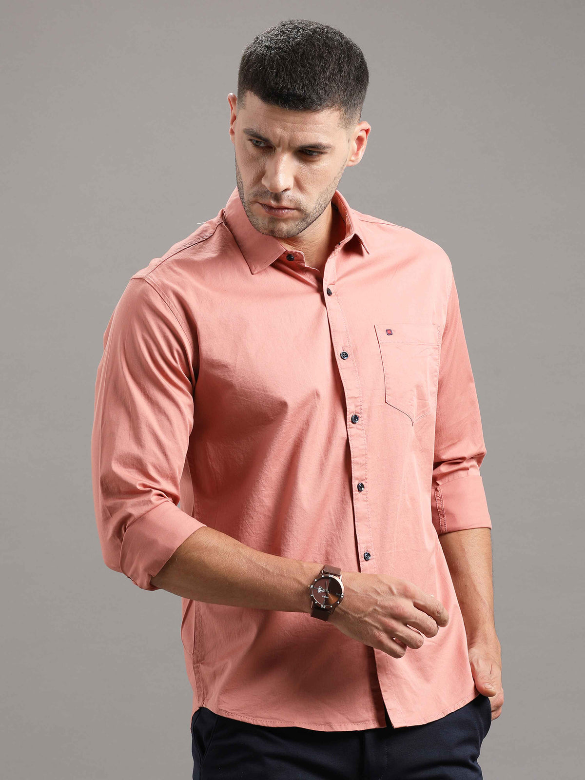 Shop Men's Orange Slim Fit Solid Full Sleeves Casual Shirts Online.