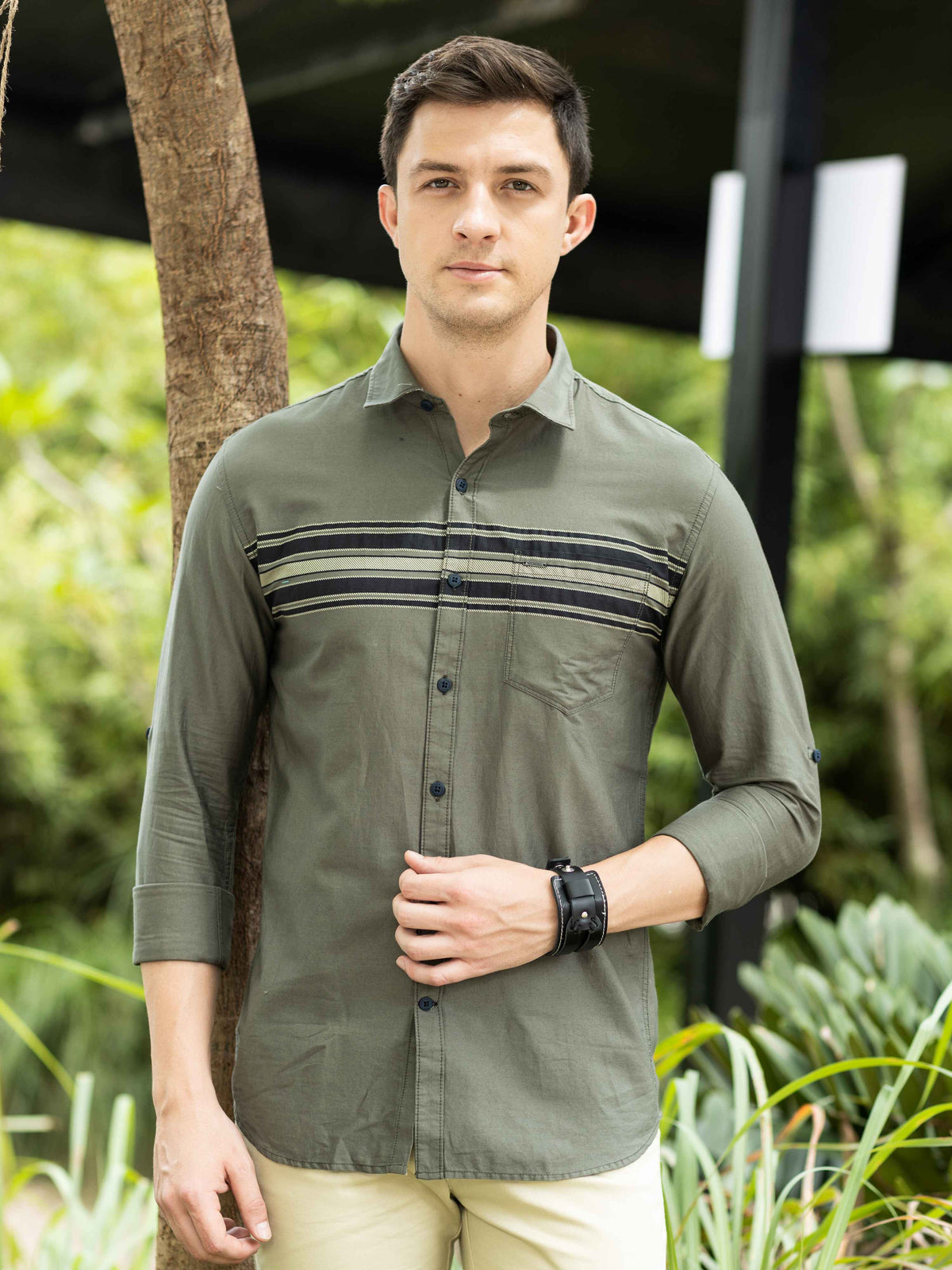 Shop Pista Green Panel Shirt Online.