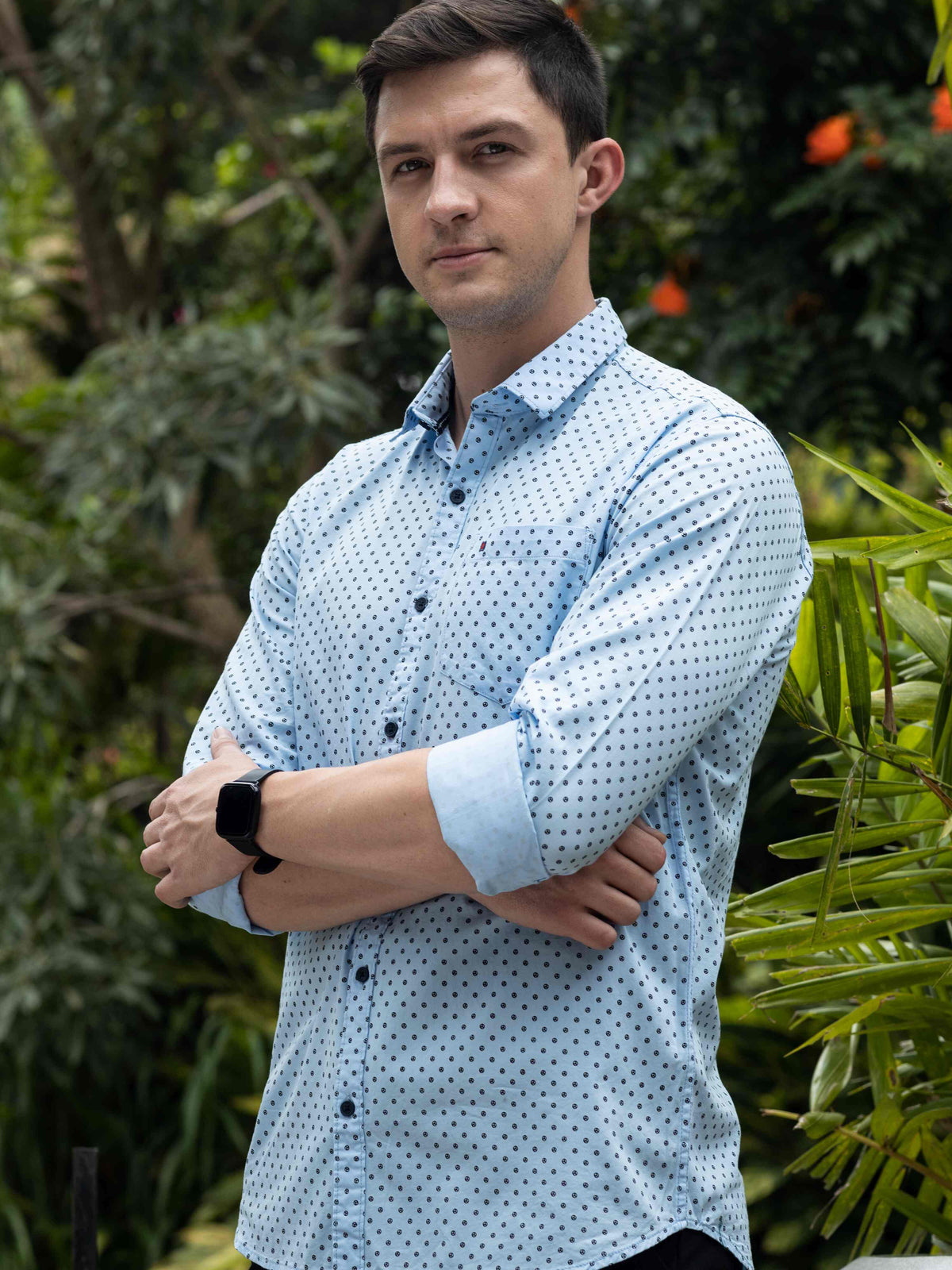 Men's Sky Blue Slim Fit Printed Full Sleeves Casual Shirts
