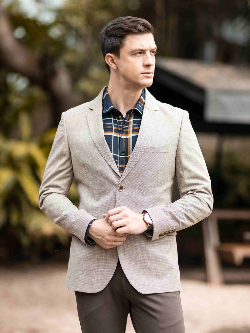 Shop Men's Khaki Slim Fit Printed Casual Blazer Online.