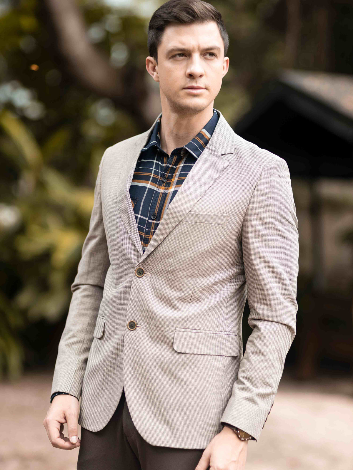 Shop Men's Khaki Slim Fit Printed Casual Blazer Online.