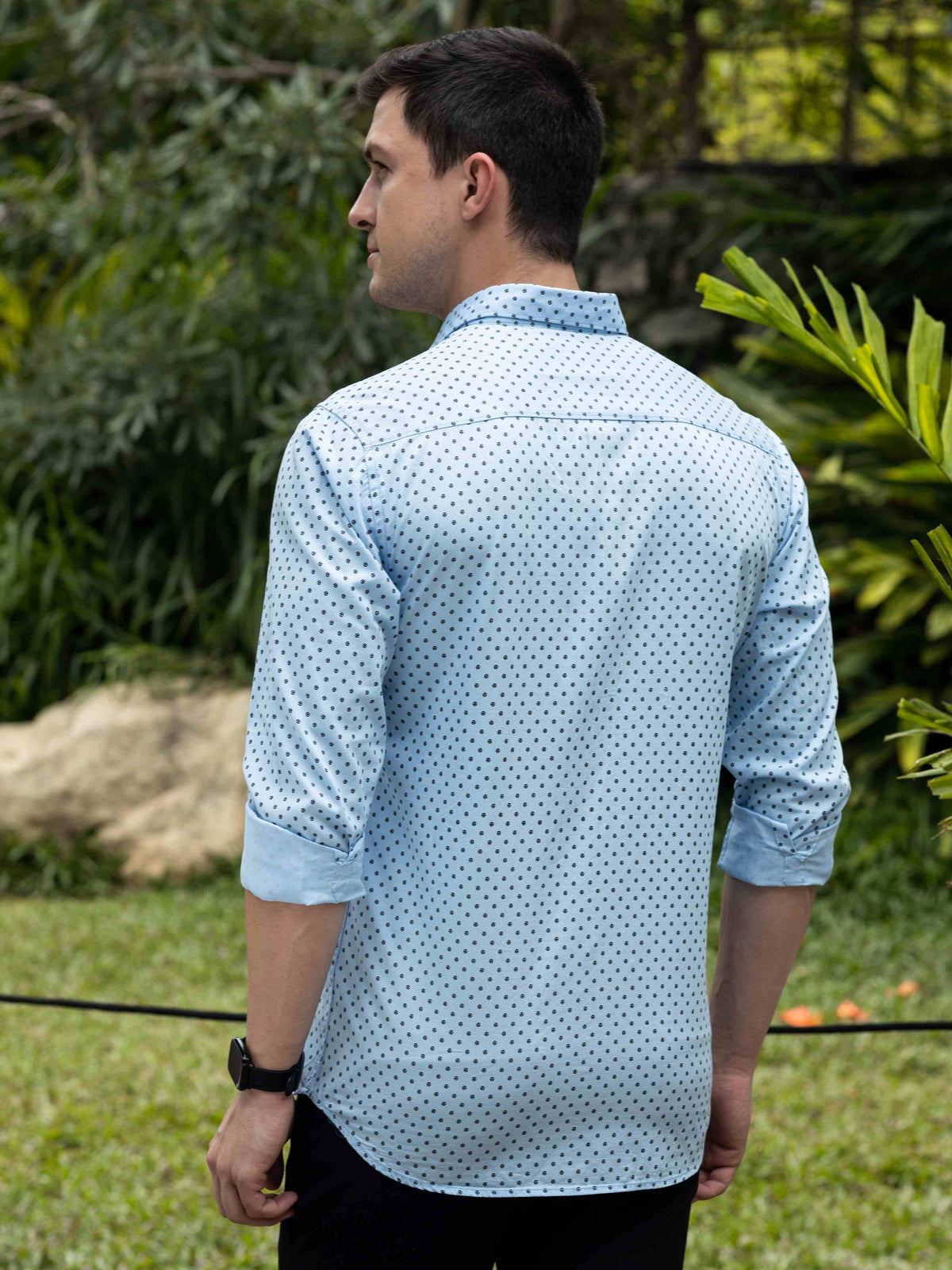 Men's Sky Blue Slim Fit Printed Full Sleeves Casual Shirts