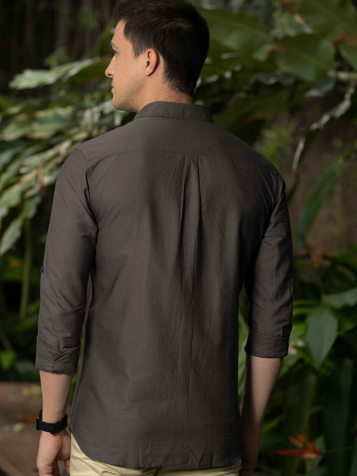 Men's Dark Grey Slim Fit Stripes Full Sleeves Casual Shirts