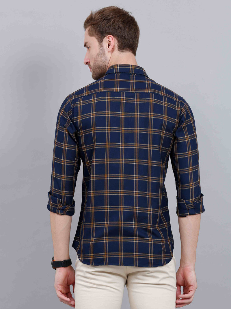 Shop Men's Navy Slim Fit Checks Full Sleeves Casual Shirts Online.