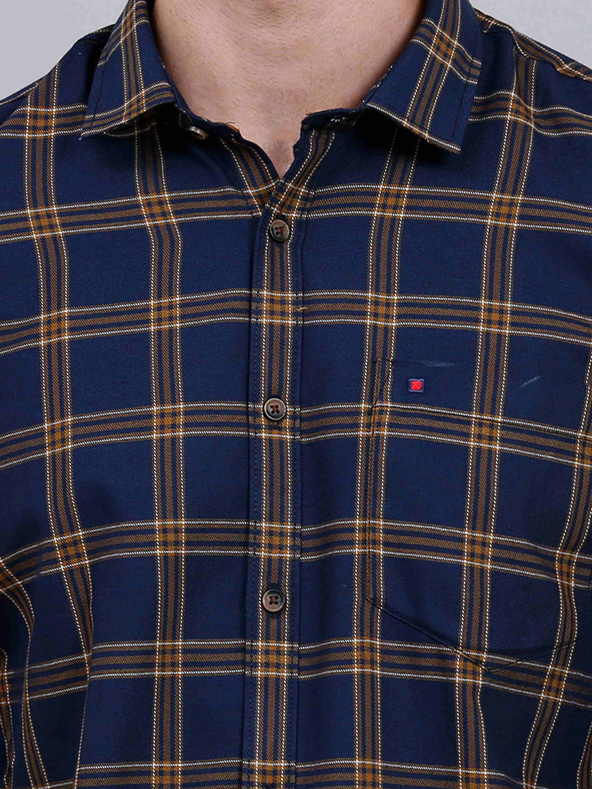 Men's Navy Slim Fit Checks Full Sleeves Casual Shirts