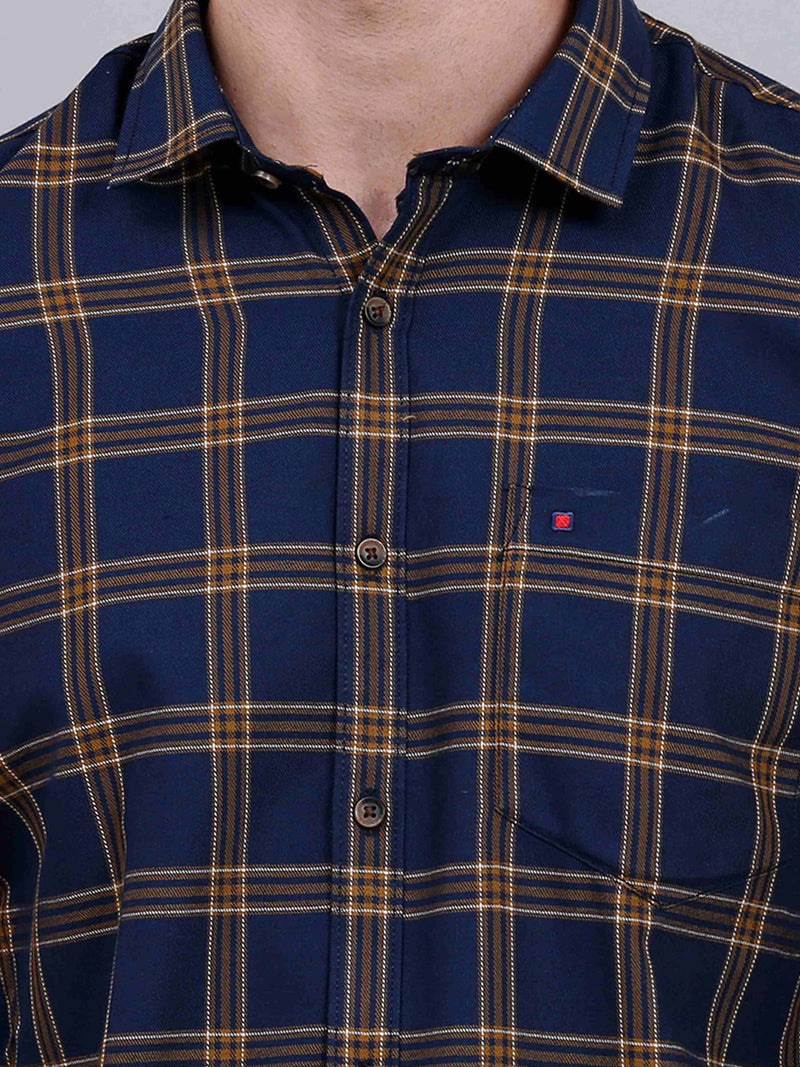 Shop Men's Navy Slim Fit Checks Full Sleeves Casual Shirts Online.